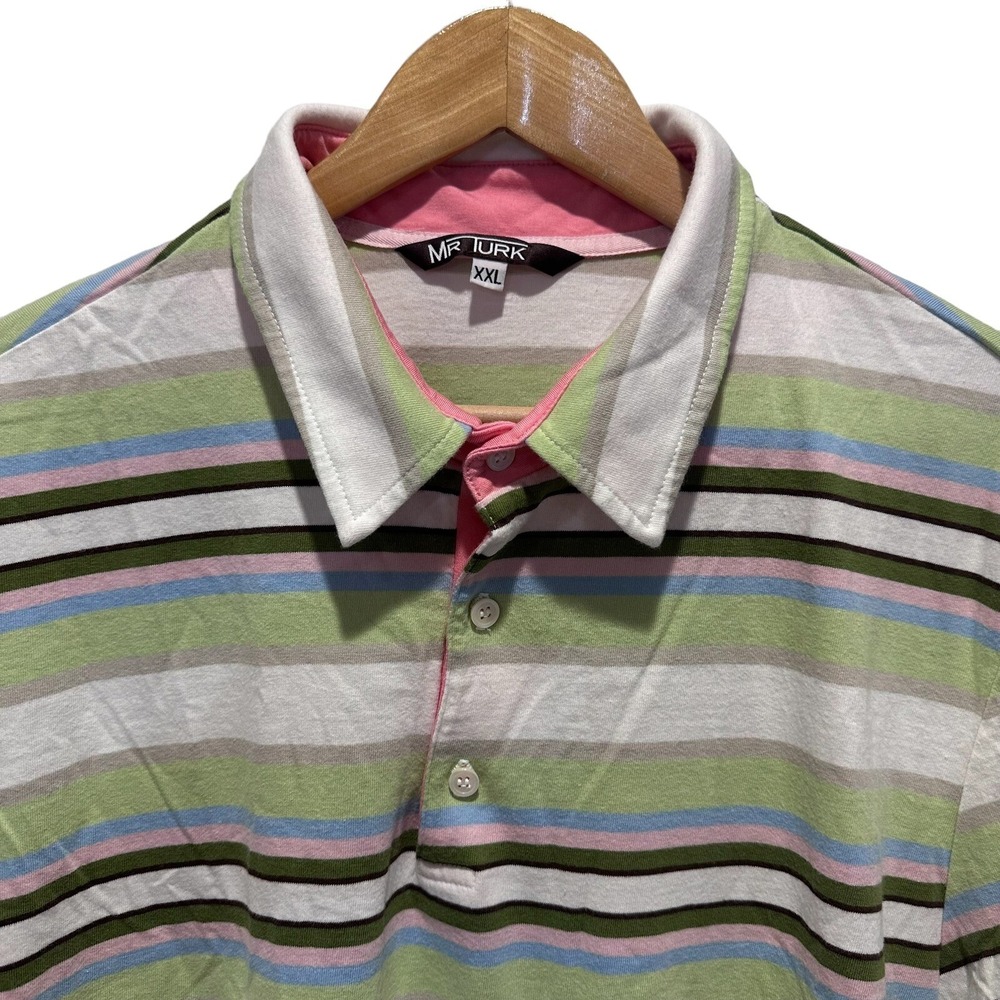 Mr Turk Men's Size XXL Multicolor Striped Short Sleeve Polo Organic Cotton euc